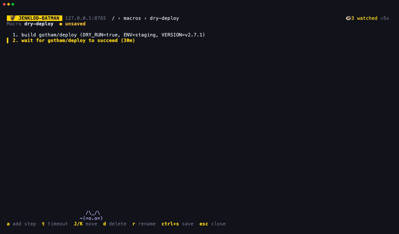 The macro editor with a build step and a wait step